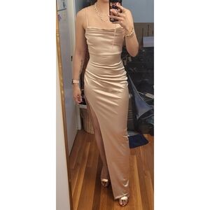 Windsor Lola High Slit Satin Dress Taupe